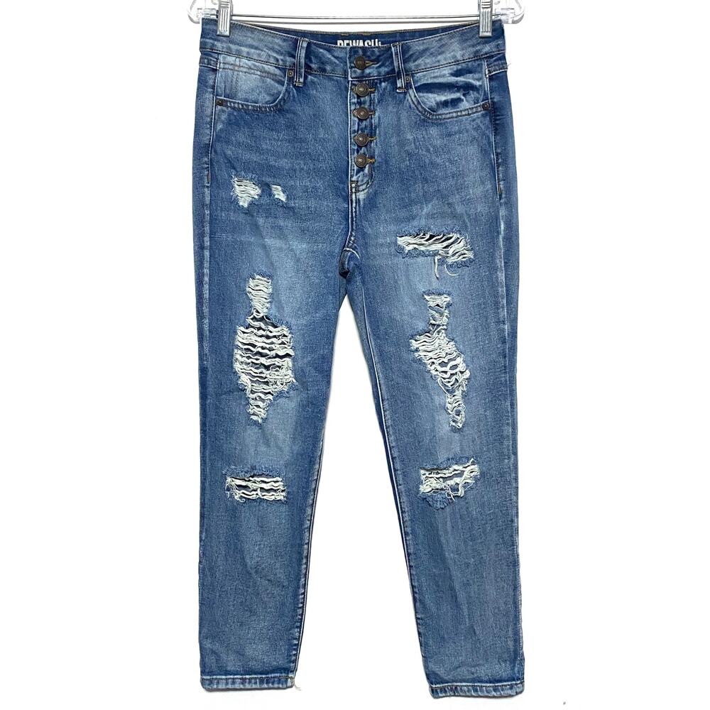 Rewash High Rise Mom Jeans Distressed Medium Wash Cotton Stretch Womens 5 / 27